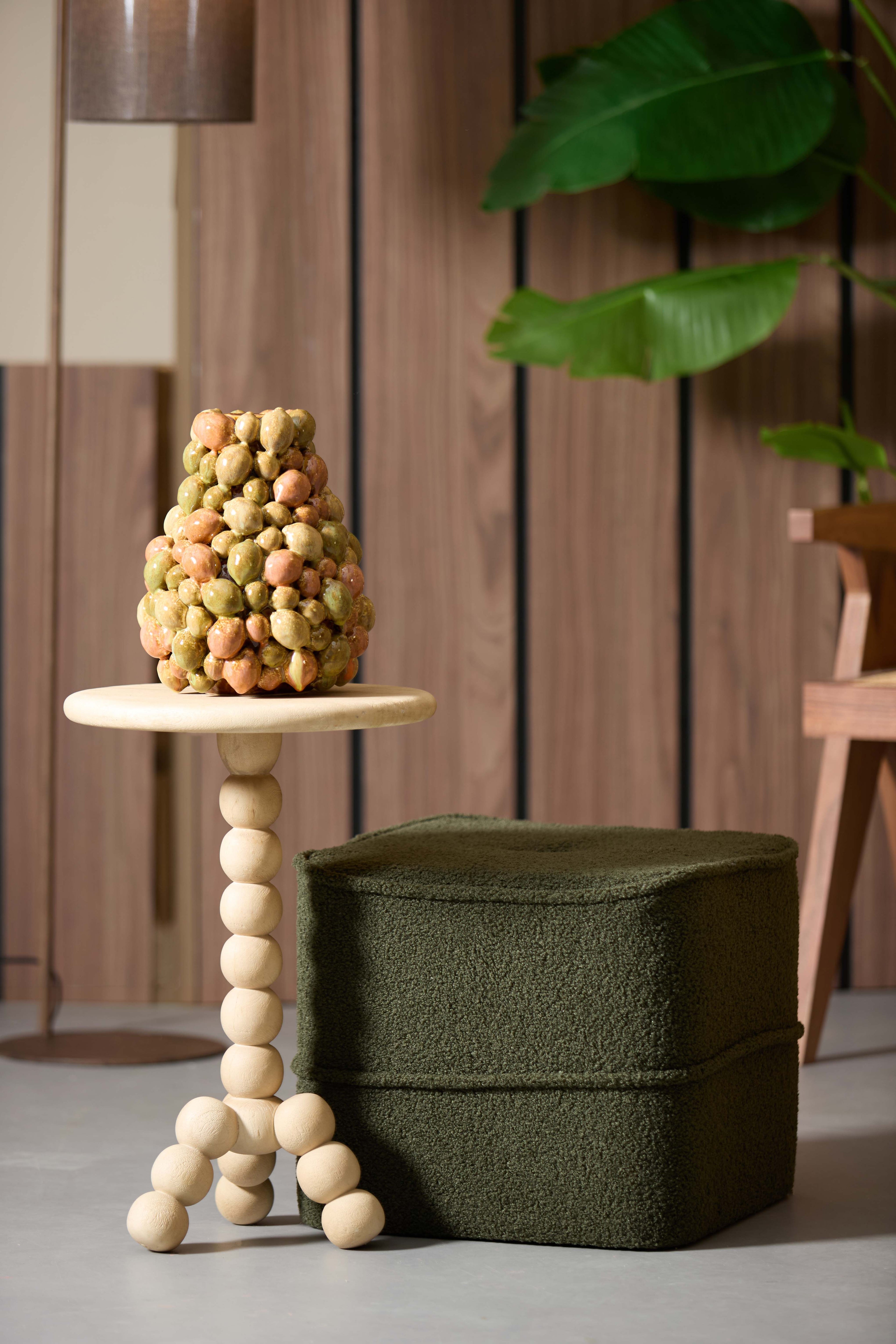 KIKI poef - teddy donker olijf groen