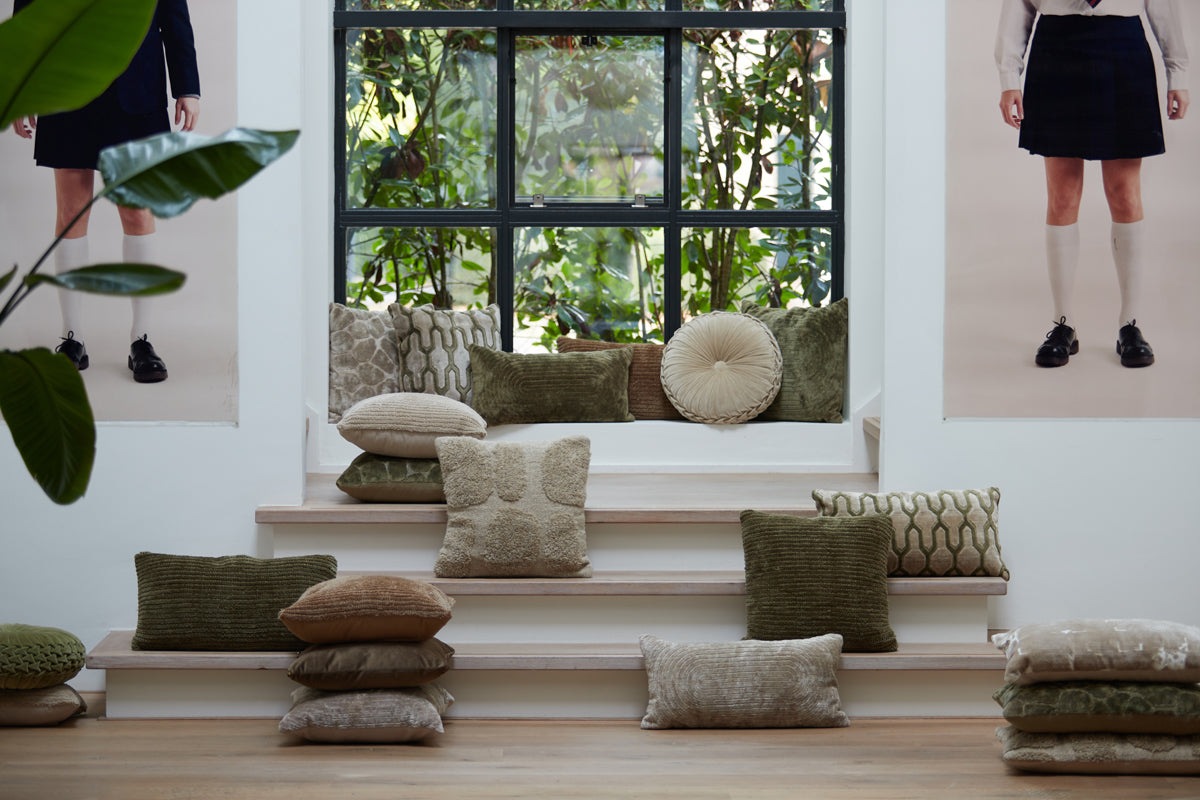 Cushion JEMBANA - sand + olive green