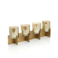 Gouden Quarta kaarshouder met vier armen, gemaakt van messing en glas, elegant en handgemaakt, voor sfeervolle verlichting.